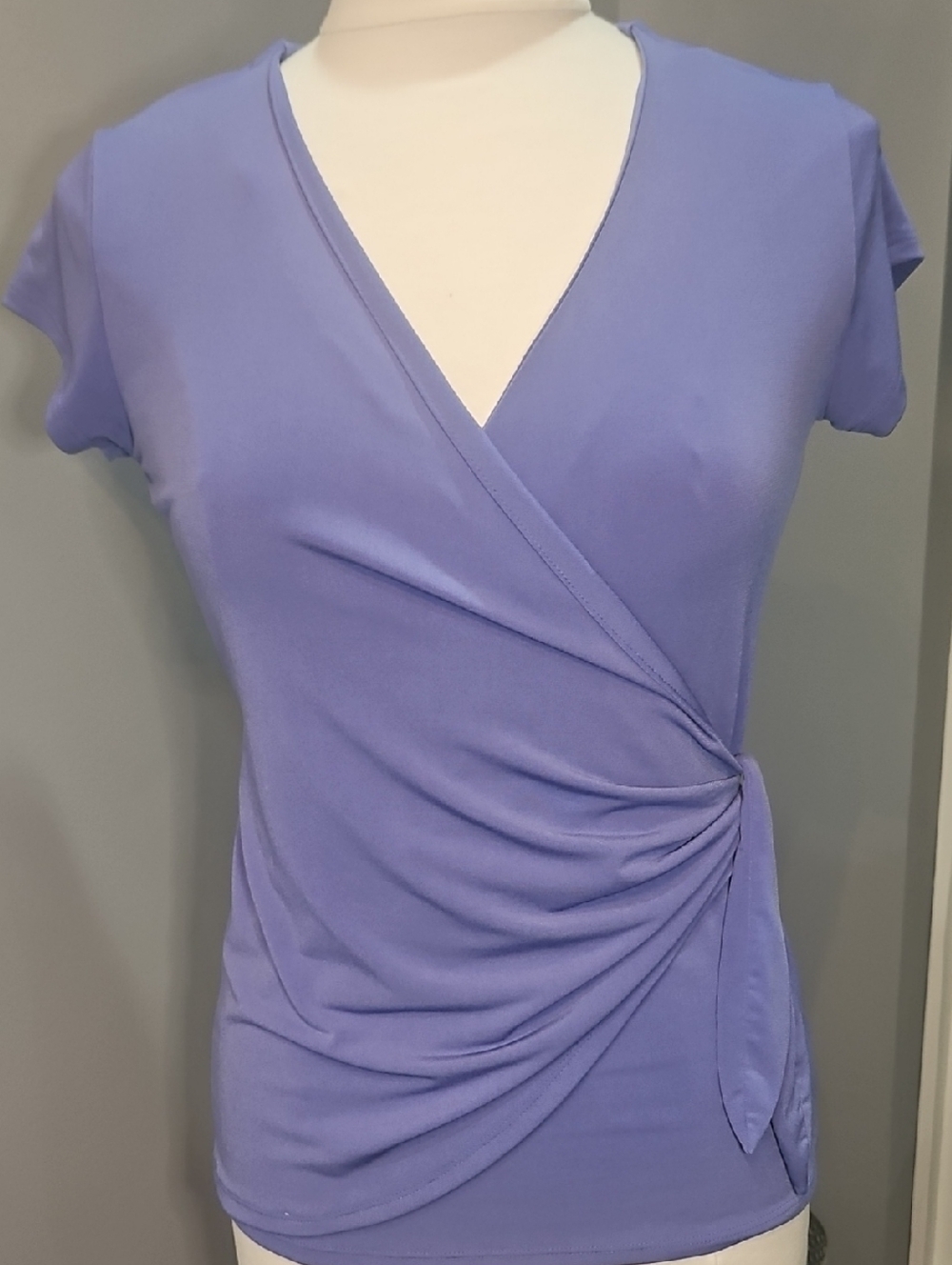 Tahari Lavender Short-Sleeve Faux-Wrap Top